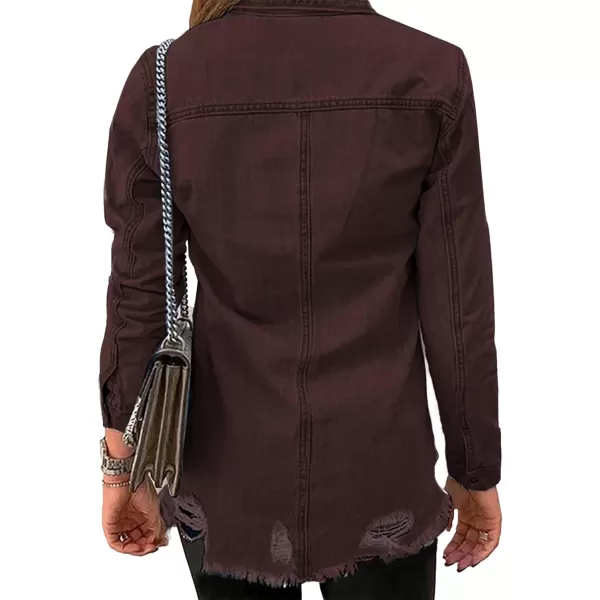 luvamia Womens Denim Jacket Distressed Button Down Jean Shirt For Women Ripped Shacket CoatChocolate Brown