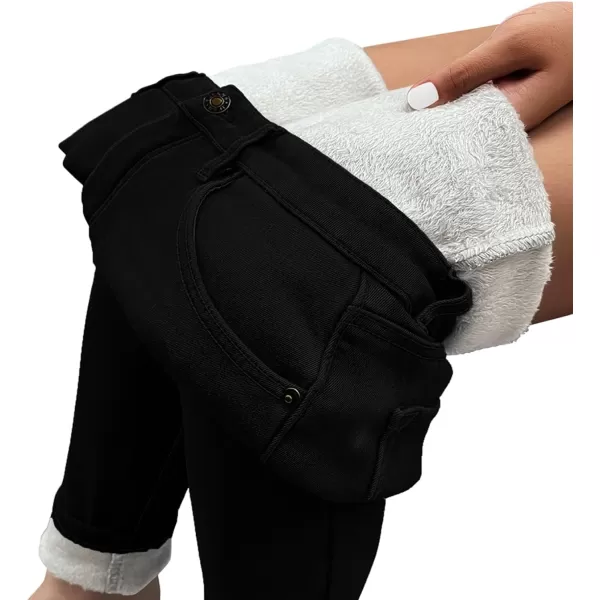 imageluvamia Womens Fleece Lined Jeans Winter Thermal Denim Jeggings Skinny High Waisted Stretch Warm LeggingsA Black