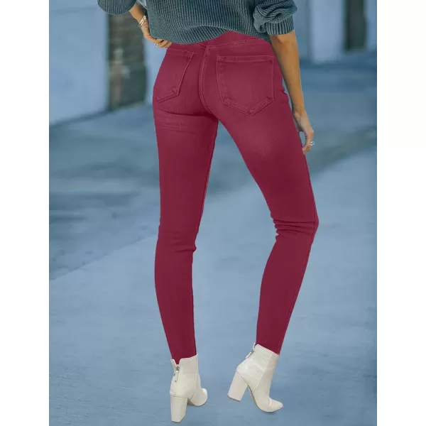 imageluvamia Womens Fleece Lined Jeans Winter Thermal Denim Jeggings Skinny High Waisted Stretch Warm LeggingsA Cranberry Juice