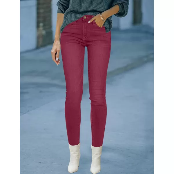 imageluvamia Womens Fleece Lined Jeans Winter Thermal Denim Jeggings Skinny High Waisted Stretch Warm LeggingsA Cranberry Juice