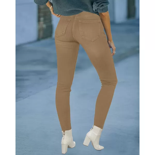 imageluvamia Womens Fleece Lined Jeans Winter Thermal Denim Jeggings Skinny High Waisted Stretch Warm LeggingsA Khaki