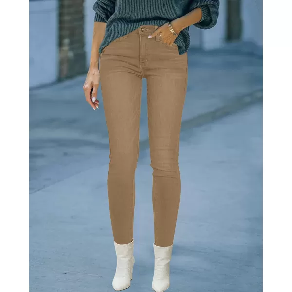 imageluvamia Womens Fleece Lined Jeans Winter Thermal Denim Jeggings Skinny High Waisted Stretch Warm LeggingsA Khaki