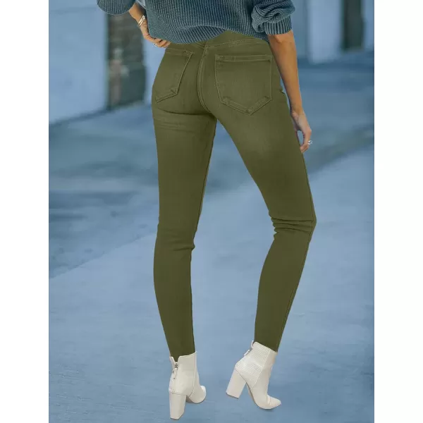 imageluvamia Womens Fleece Lined Jeans Winter Thermal Denim Jeggings Skinny High Waisted Stretch Warm LeggingsA Olive Green