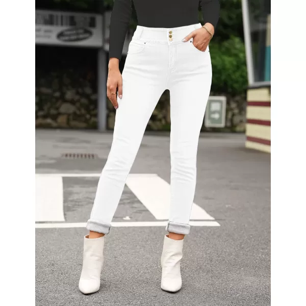 imageluvamia Womens Fleece Lined Jeans Winter Thermal Denim Jeggings Skinny High Waisted Stretch Warm LeggingsC Brilliant White