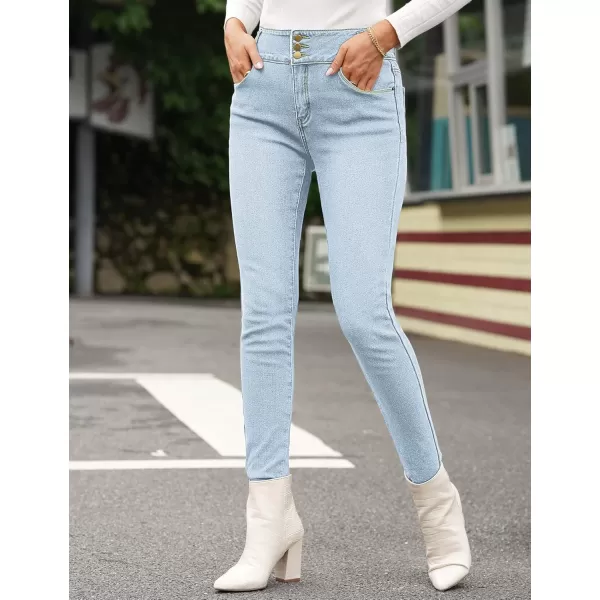 imageluvamia Womens Fleece Lined Jeans Winter Thermal Denim Jeggings Skinny High Waisted Stretch Warm LeggingsC Powder Blue