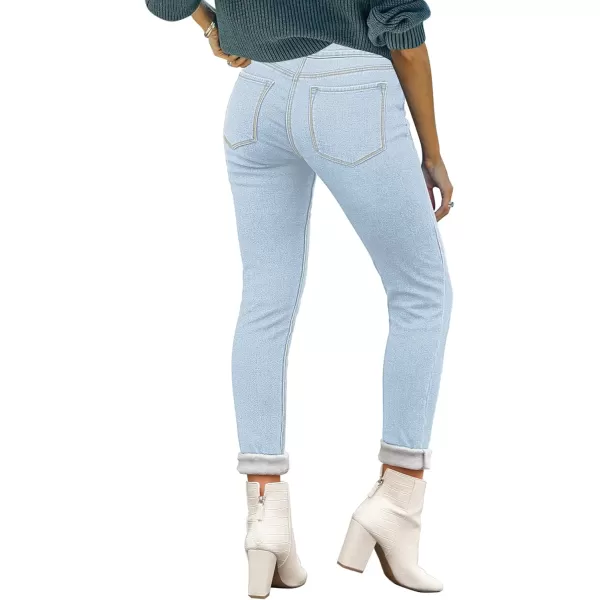 imageluvamia Womens Fleece Lined Jeans Winter Thermal Denim Jeggings Skinny High Waisted Stretch Warm LeggingsC Powder Blue