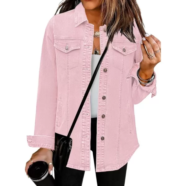 luvamia 2024 Jean Jackets for Women Fashion Denim Jacket Western Oversized Shacket Jacket Button Up with PocketsBlush Pink