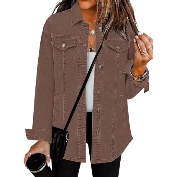 luvamia 2024 Jean Jackets for Women Fashion Denim Jacket Western Oversized Shacket Jacket Button Up with PocketsCoffee Brown