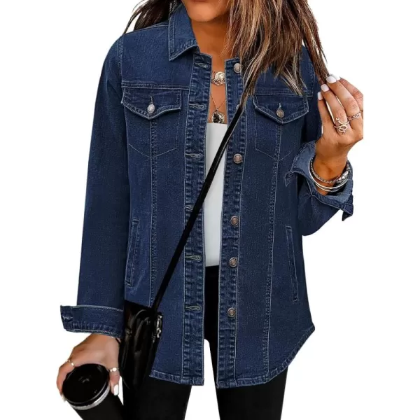 luvamia 2024 Jean Jackets for Women Fashion Denim Jacket Western Oversized Shacket Jacket Button Up with PocketsDark Blue