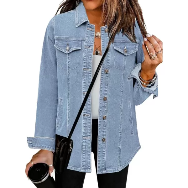 luvamia 2024 Jean Jackets for Women Fashion Denim Jacket Western Oversized Shacket Jacket Button Up with PocketsLakeside Blue