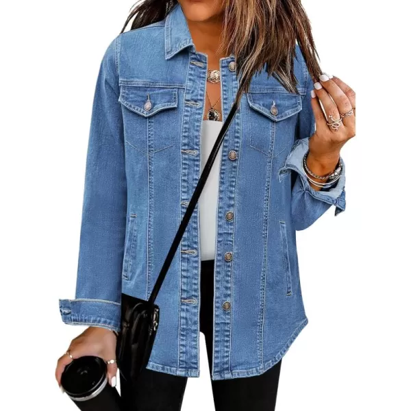 luvamia 2024 Jean Jackets for Women Fashion Denim Jacket Western Oversized Shacket Jacket Button Up with PocketsMedium Blue