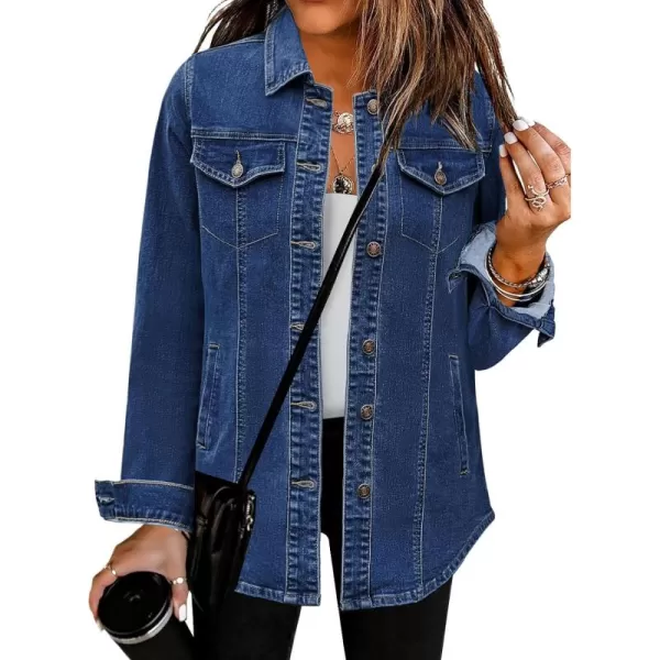 luvamia 2024 Jean Jackets for Women Fashion Denim Jacket Western Oversized Shacket Jacket Button Up with PocketsNightfall Blue