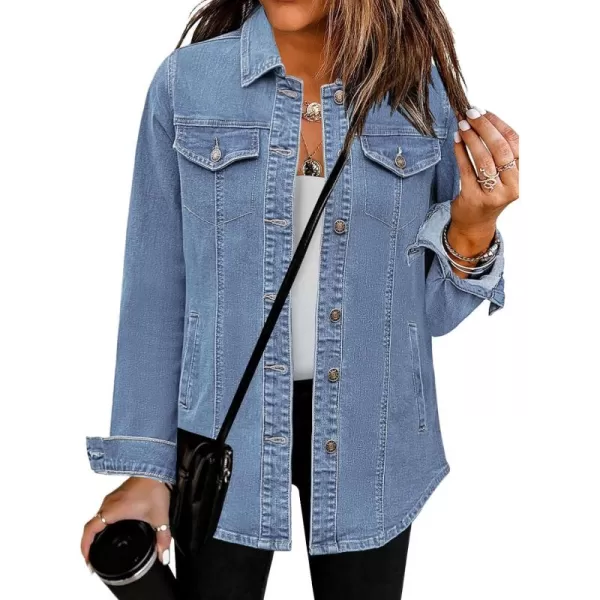 luvamia 2024 Jean Jackets for Women Fashion Denim Jacket Western Oversized Shacket Jacket Button Up with PocketsSeaport Blue