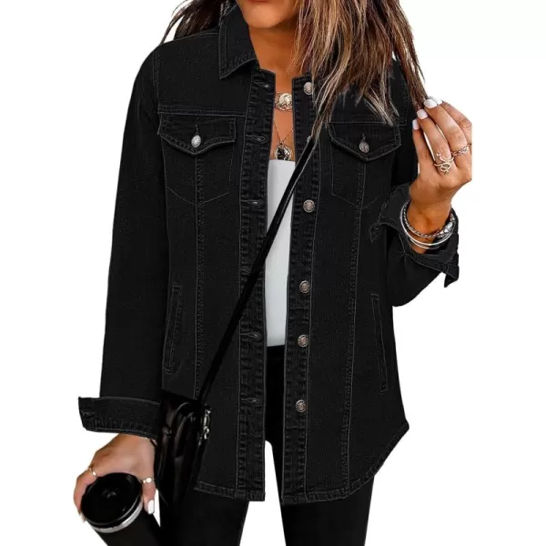 luvamia 2024 Jean Jackets for Women Fashion Denim Jacket Western Oversized Shacket Jacket Button Up with PocketsTrue Black