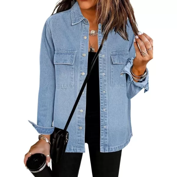 luvamia 2024 Jean Jackets for Women Fashion Oversized Button Down Denim Jacket Western Fall Shacket Jacket with PocketsAiry Blue