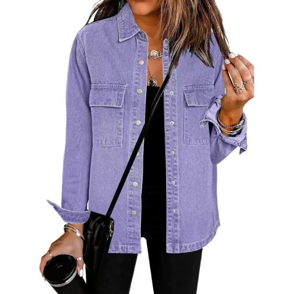 luvamia 2024 Jean Jackets for Women Fashion Oversized Button Down Denim Jacket Western Fall Shacket Jacket with PocketsAster Purple