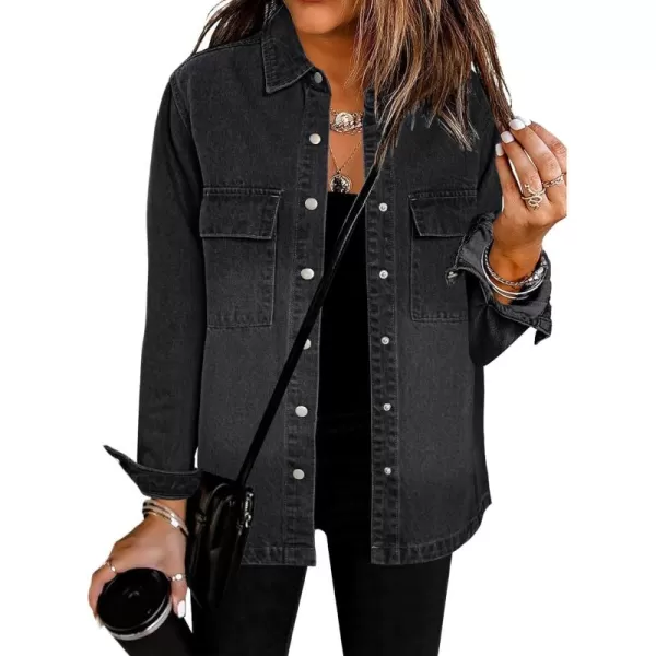 luvamia 2024 Jean Jackets for Women Fashion Oversized Button Down Denim Jacket Western Fall Shacket Jacket with PocketsWashed Black