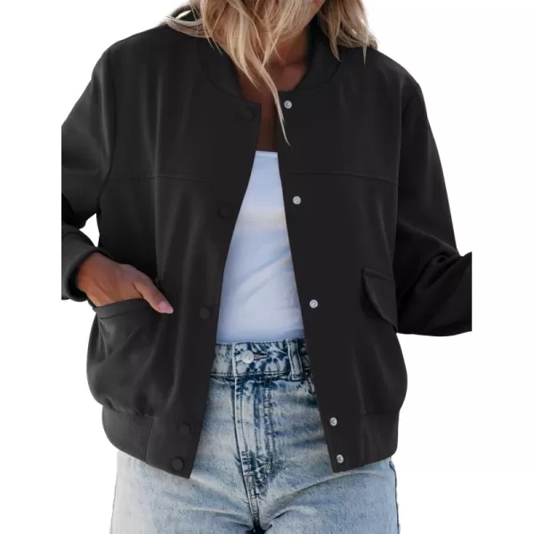 luvamia Bomber Jackets for Women Fall Casual Button Down Long Sleeves Trendy Varsity Jacket Outerwear Coat with PocketsBlack