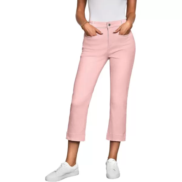 imageluvamia Capri Jeans for Women High Waisted Slim Straight Stretchy Denim Capris Pants Welt Pockets Casual Cropped JeansBlossom Pink