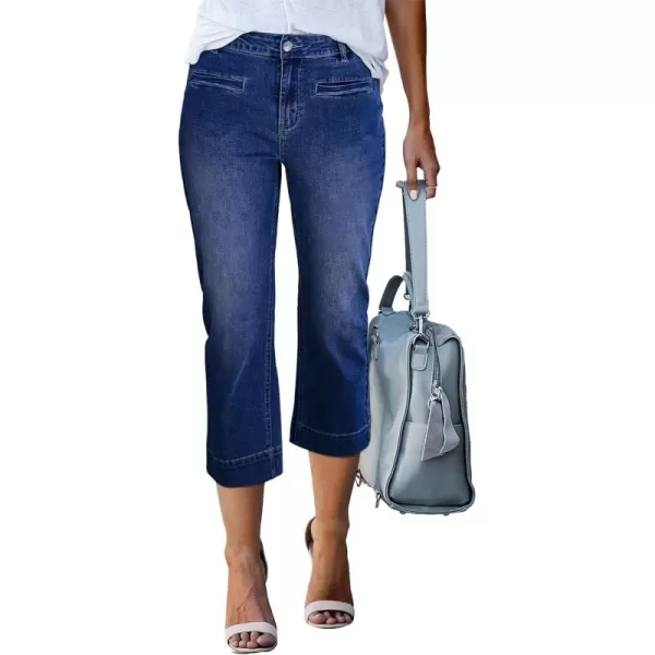 imageluvamia Capri Jeans for Women High Waisted Slim Straight Stretchy Denim Capris Pants Welt Pockets Casual Cropped JeansNightfall Blue