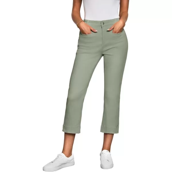 imageluvamia Capri Jeans for Women High Waisted Slim Straight Stretchy Denim Capris Pants Welt Pockets Casual Cropped JeansOlive Green