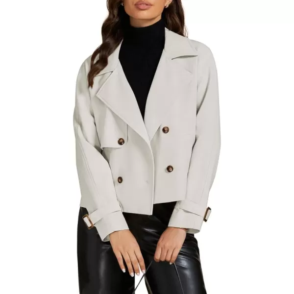 luvamia Cropped Trench Coat for Women Long Sleeve Double Breasted Notched Lapel Casual Loose Fit Jackets with PocketsLight Gray