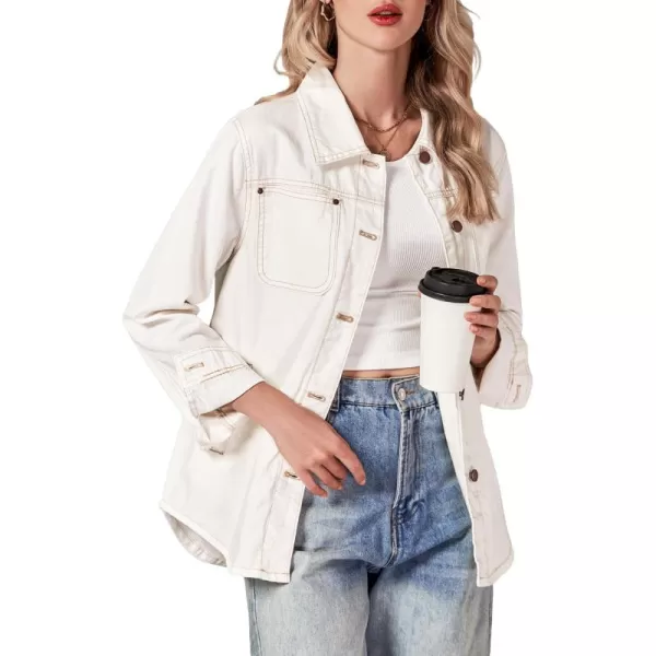 luvamia Denim Jackets for Women Trendy Long Sleeve Button Down Shirt Jacket Jean Shacket with Pocket Western Work JacketIvory White