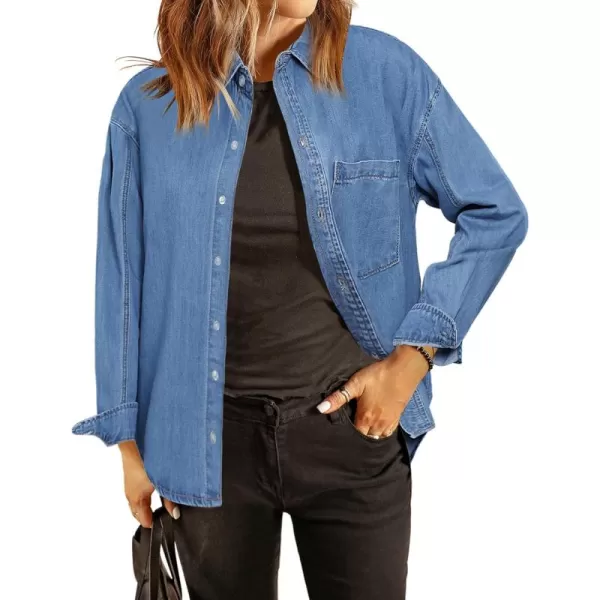 luvamia Denim Shirt Women Button Down Jean Collared Fall Long Sleeve Top Lightweight Shirts Pocket Western