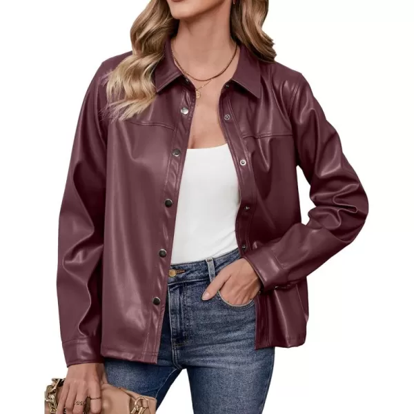 luvamia Faux Leather Jackets for Women Long Sleeves Vegan Leather Shackets Jacket Side Pockets Trendy Moto Biker CoatChocolate Brown