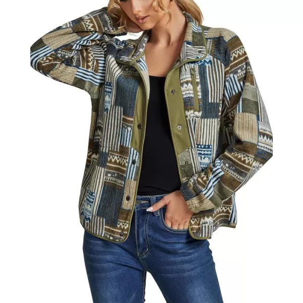 luvamia Fleece Jacket Women Winter Western Aztec Print Fall Button Down Shacket Lightweight Coat with PocketsArmy Green  Blue