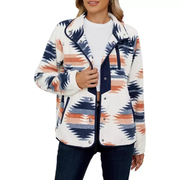 luvamia Fleece Jacket Women Winter Western Aztec Print Fall Button Down Shacket Lightweight Coat with PocketsNavy  Orange