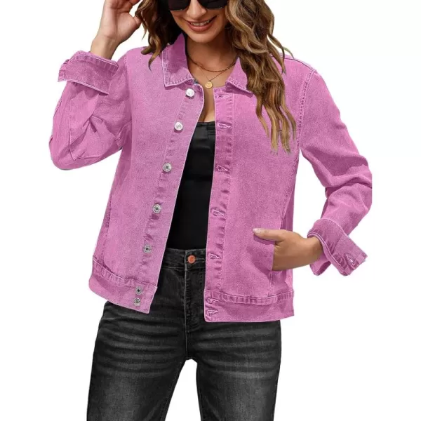 luvamia Jean Jacket Women Fashion Dressy Casual Long Sleeve Stretchy Denim Jackets Western Shacket Jacket with PocketsChateau Rose