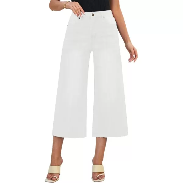 luvamia Wide Leg Capris Jeans for Women Trendy High Waisted Jean Capris Raw Hem Stretchy Denim Capri Cropped PantsBrilliant White