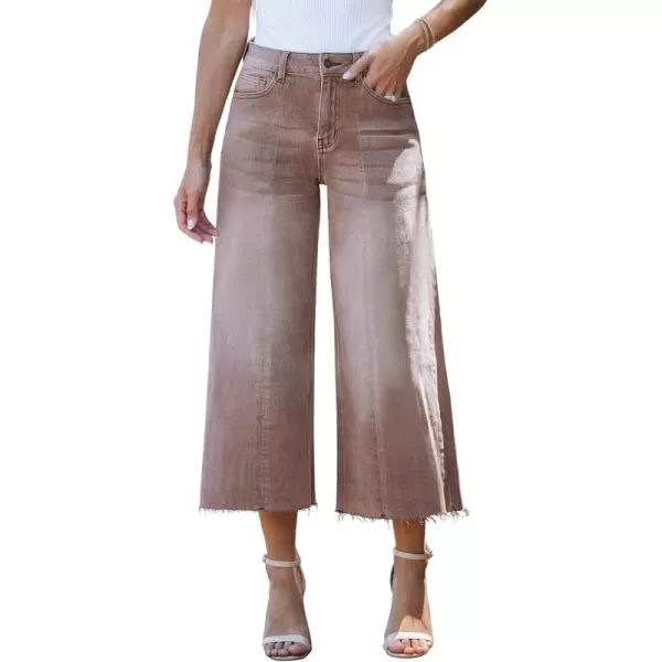 luvamia Wide Leg Capris Jeans for Women Trendy High Waisted Jean Capris Raw Hem Stretchy Denim Capri Cropped PantsPecan Brown