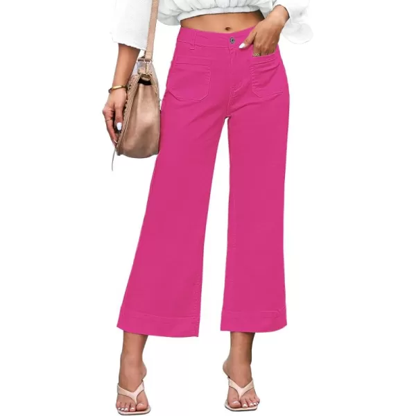 imageluvamia Wide Leg Jeans for Women Trendy High Waisted Flare Jeans Cropped Denim Pants Stretchy Baggy with Patch PocketsHot Pink