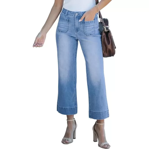 imageluvamia Wide Leg Jeans for Women Trendy High Waisted Flare Jeans Cropped Denim Pants Stretchy Baggy with Patch PocketsMedium Blue