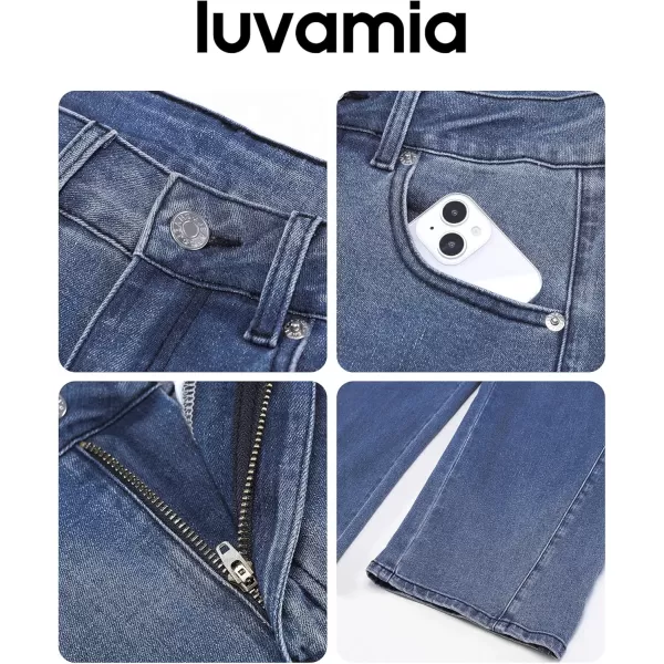 imageluvamia Barrel Jeans for Women High Waisted Trendy Baggy Stretch Denim Side Seamed Trouser Jeans Loose Fit Jean PantsBay Blue