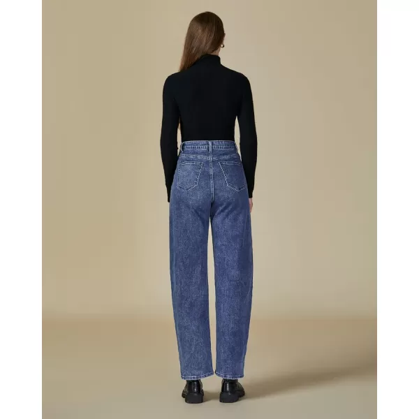 imageluvamia Barrel Jeans for Women High Waisted Trendy Baggy Stretch Denim Side Seamed Trouser Jeans Loose Fit Jean PantsReef Blue