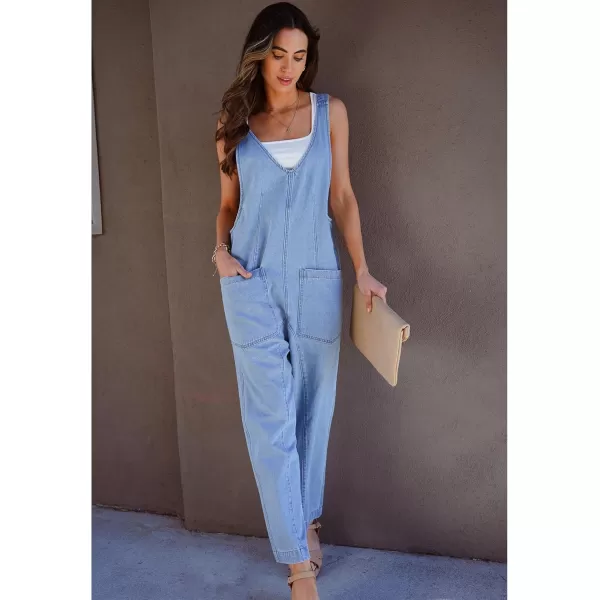 imageluvamia Jean Overalls for Women Sleeveless Denim Jumpsuit Casual Baggy Overall Jumpsuits Loose Fit Jumpers with PocketsBlue Breeze