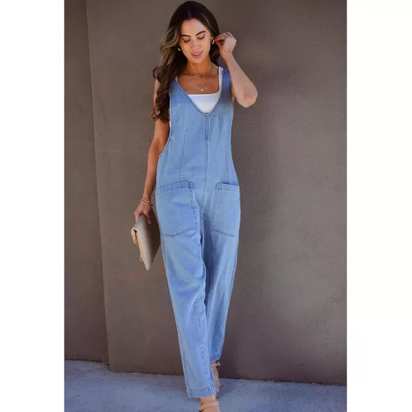 imageluvamia Jean Overalls for Women Sleeveless Denim Jumpsuit Casual Baggy Overall Jumpsuits Loose Fit Jumpers with PocketsBlue Breeze