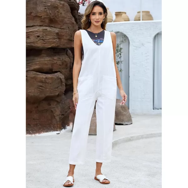 imageluvamia Jean Overalls for Women Sleeveless Denim Jumpsuit Casual Baggy Overall Jumpsuits Loose Fit Jumpers with PocketsCream White