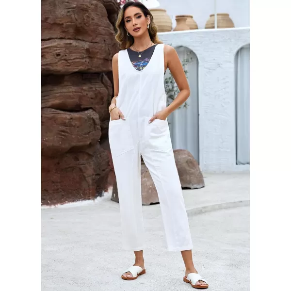 imageluvamia Jean Overalls for Women Sleeveless Denim Jumpsuit Casual Baggy Overall Jumpsuits Loose Fit Jumpers with PocketsCream White