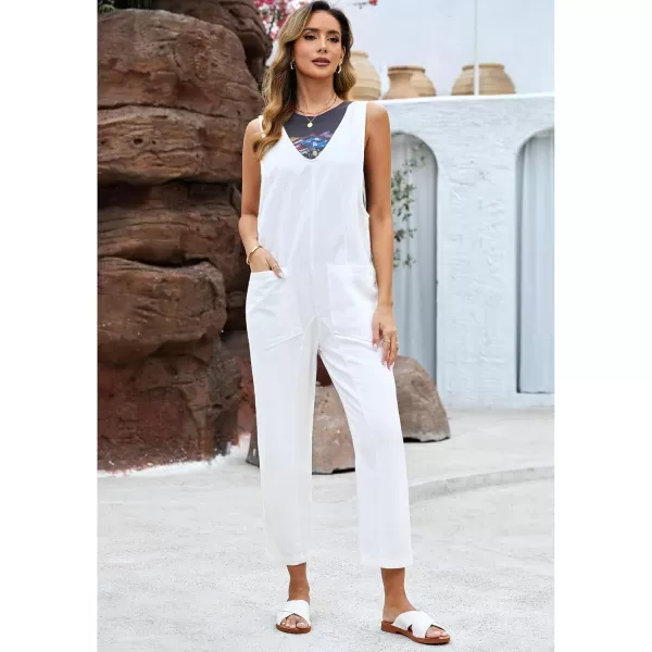 imageluvamia Jean Overalls for Women Sleeveless Denim Jumpsuit Casual Baggy Overall Jumpsuits Loose Fit Jumpers with PocketsCream White