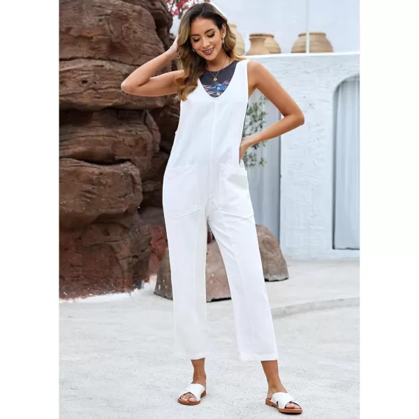 imageluvamia Jean Overalls for Women Sleeveless Denim Jumpsuit Casual Baggy Overall Jumpsuits Loose Fit Jumpers with PocketsCream White