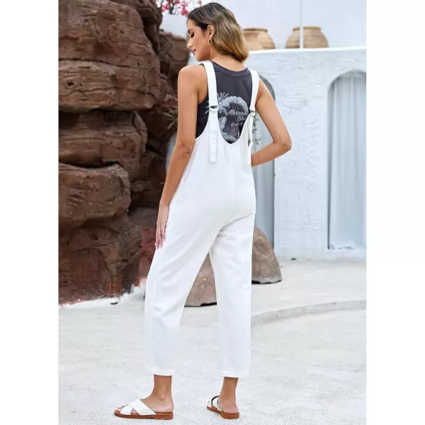 imageluvamia Jean Overalls for Women Sleeveless Denim Jumpsuit Casual Baggy Overall Jumpsuits Loose Fit Jumpers with PocketsCream White