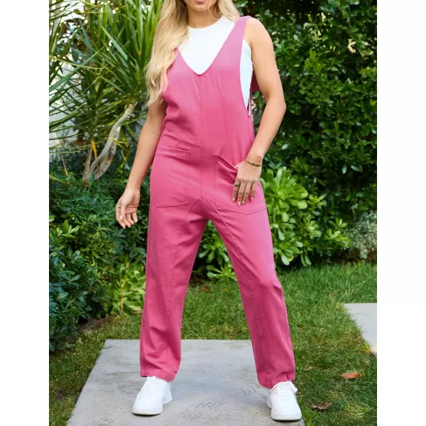 imageluvamia Jean Overalls for Women Sleeveless Denim Jumpsuit Casual Baggy Overall Jumpsuits Loose Fit Jumpers with PocketsHot Pink