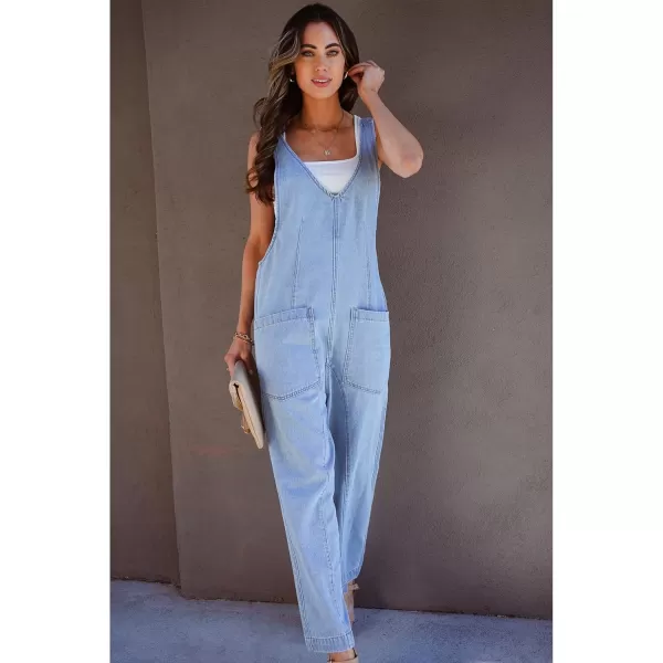 imageluvamia Jean Overalls for Women Sleeveless Denim Jumpsuit Casual Baggy Overall Jumpsuits Loose Fit Jumpers with PocketsIce Blue