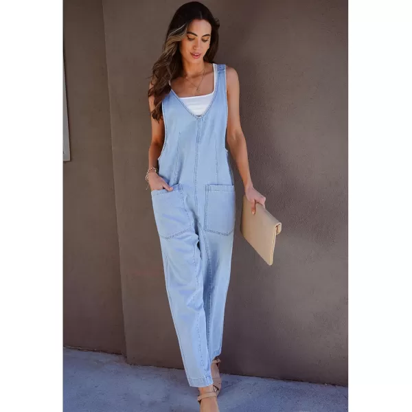 imageluvamia Jean Overalls for Women Sleeveless Denim Jumpsuit Casual Baggy Overall Jumpsuits Loose Fit Jumpers with PocketsIce Blue