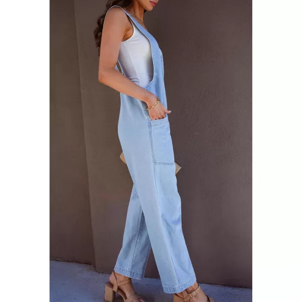 imageluvamia Jean Overalls for Women Sleeveless Denim Jumpsuit Casual Baggy Overall Jumpsuits Loose Fit Jumpers with PocketsIce Blue