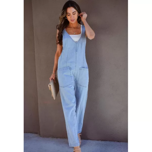 imageluvamia Jean Overalls for Women Sleeveless Denim Jumpsuit Casual Baggy Overall Jumpsuits Loose Fit Jumpers with PocketsIce Blue